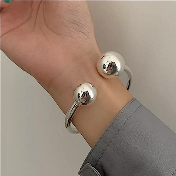 Sterling Silver Ball Drop Bangle Bracelet Ring Set - Picture 9 of 15